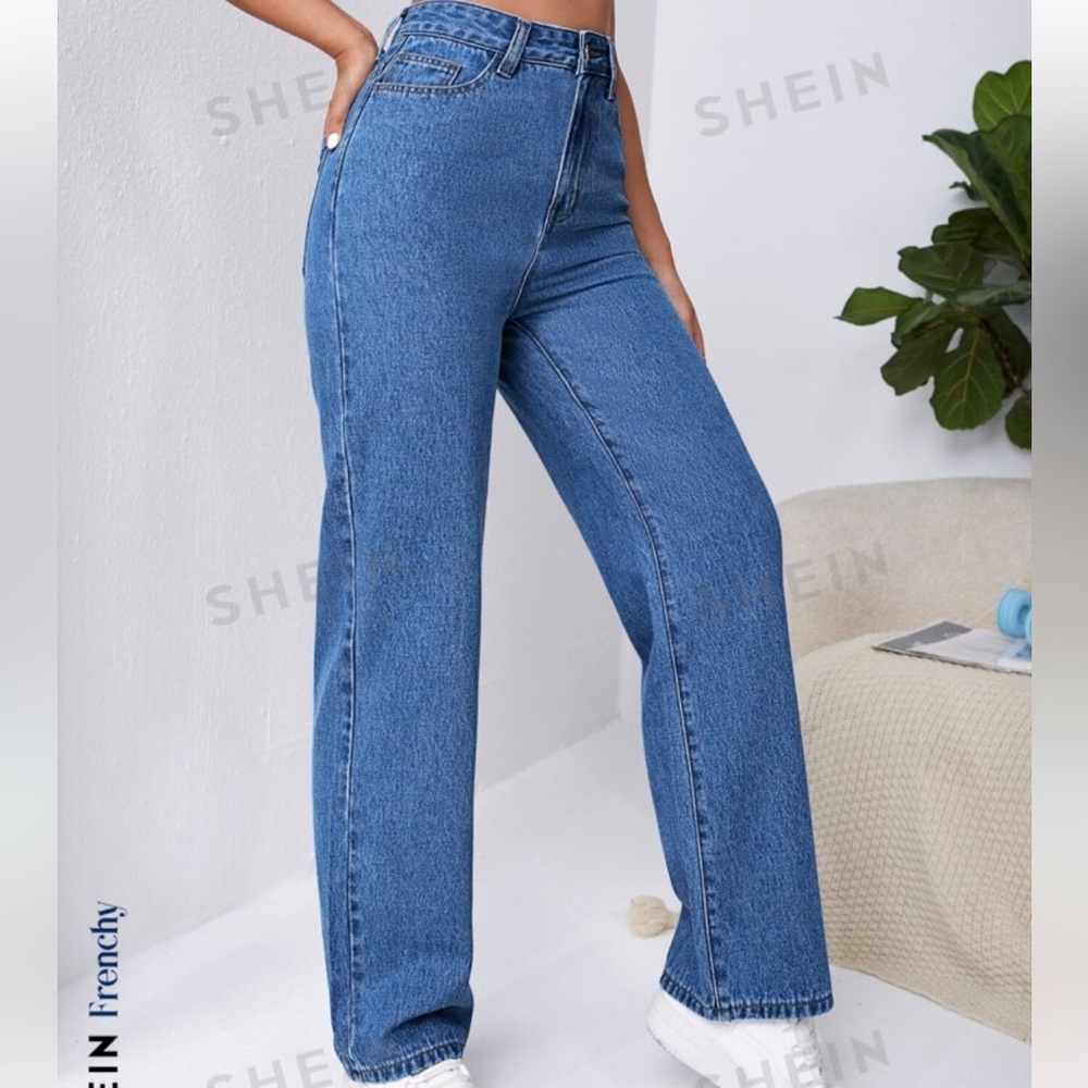 SHEIN High Rise Blue Jeans Relaxed Fit